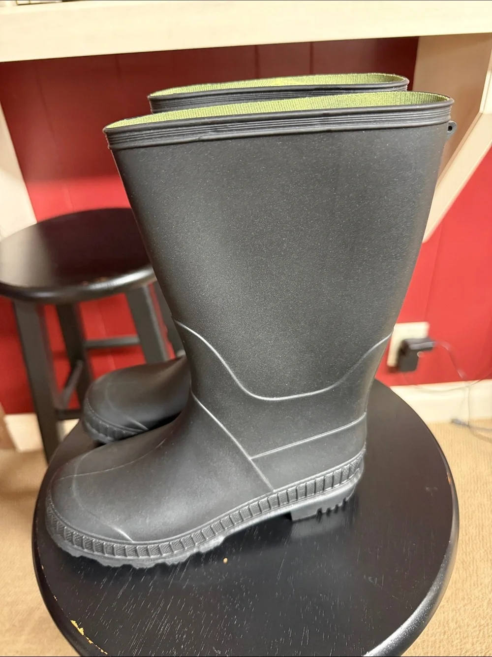 Max + Jake Black Rain Boots with Green Interior